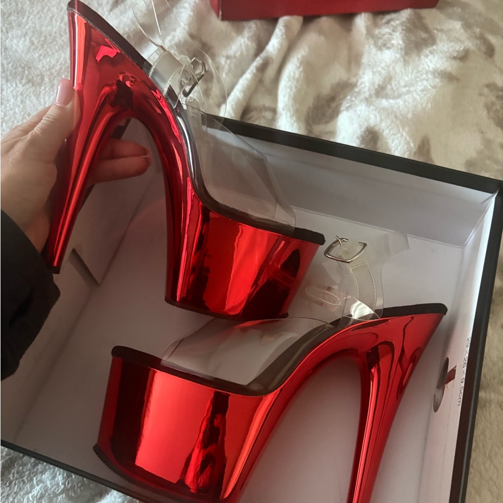 Pleaser Metallic Red Platform Heels brand new in box. Size: 9 US  39 EU    6 UK